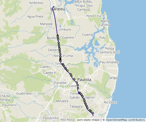 Mapa do itinerário da linha