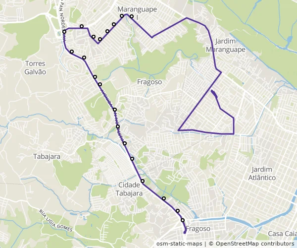 Mapa do itinerário da linha