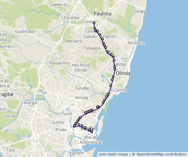 Mapa do itinerário da linha