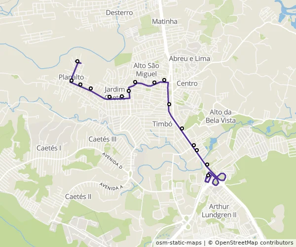 Mapa do itinerário da linha