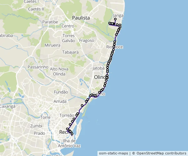 Mapa do itinerário da linha