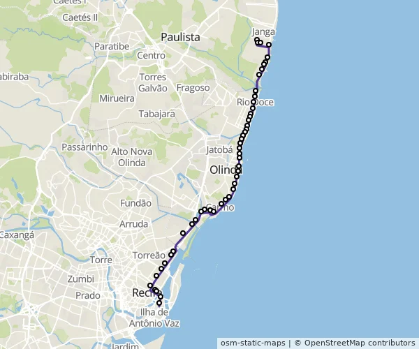 Mapa do itinerário da linha