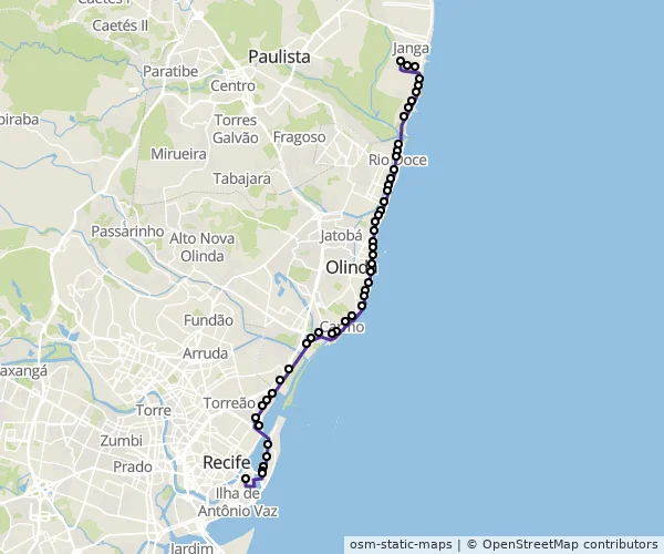 Mapa do itinerário da linha