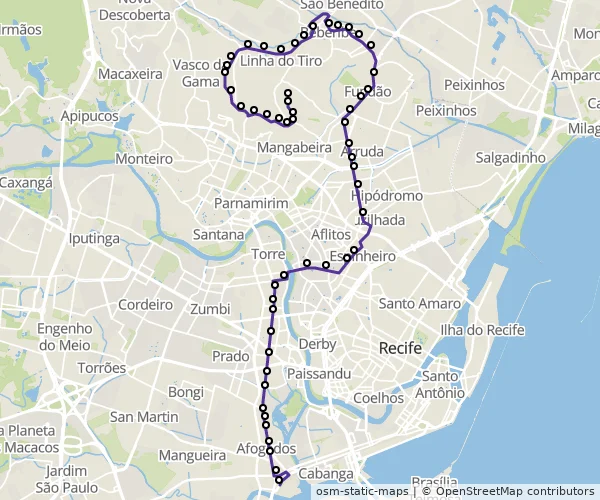 Mapa do itinerário da linha