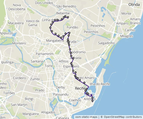 Mapa do itinerário da linha