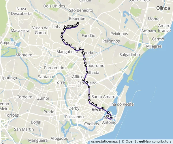 Mapa do itinerário da linha