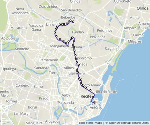 Mapa do itinerário da linha