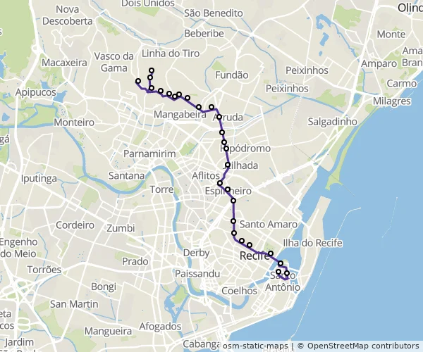 Mapa do itinerário da linha