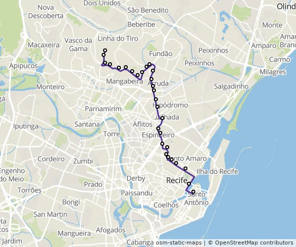 Mapa do itinerário da linha