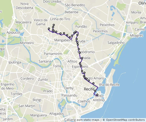 Mapa do itinerário da linha