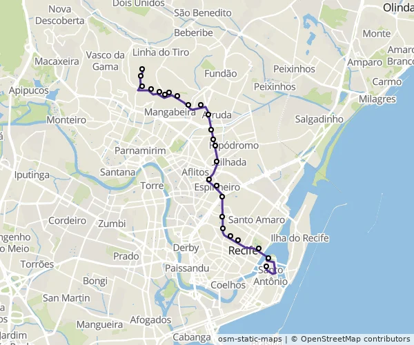 Mapa do itinerário da linha
