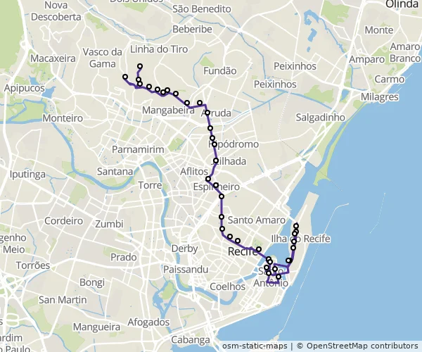 Mapa do itinerário da linha