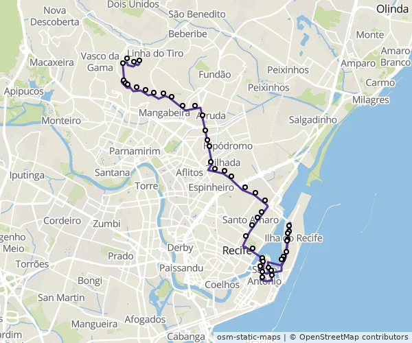 Mapa do itinerário da linha