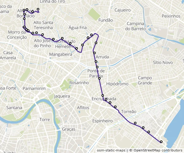 Mapa do itinerário da linha