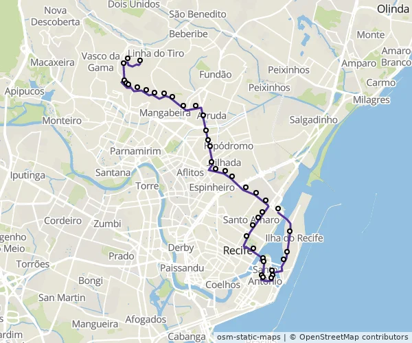 Mapa do itinerário da linha