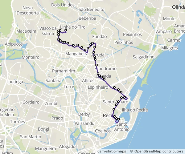 Mapa do itinerário da linha