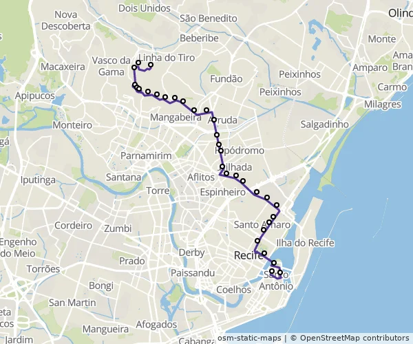 Mapa do itinerário da linha