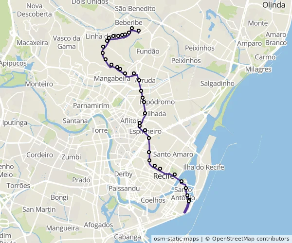 Mapa do itinerário da linha
