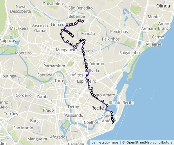 Mapa do itinerário da linha