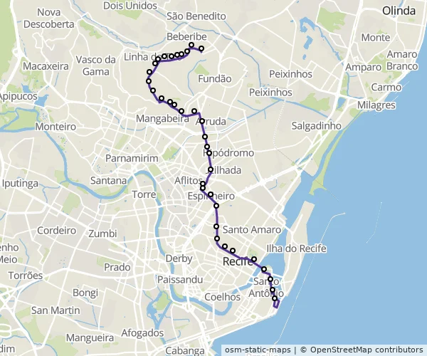 Mapa do itinerário da linha