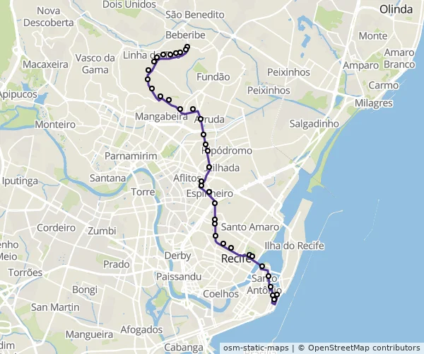 Mapa do itinerário da linha