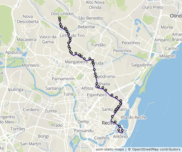 Mapa do itinerário da linha