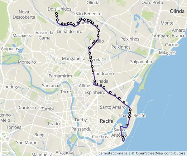 Mapa do itinerário da linha