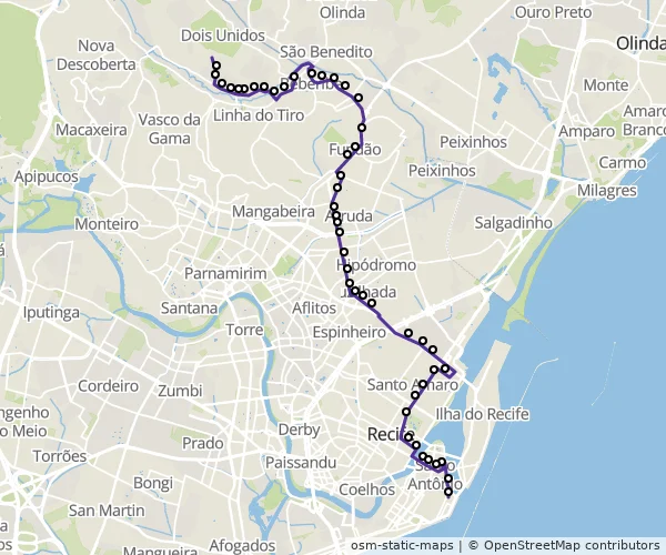 Mapa do itinerário da linha