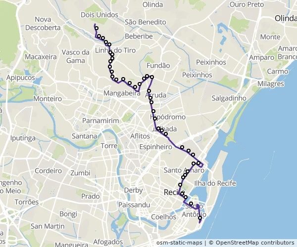 Mapa do itinerário da linha
