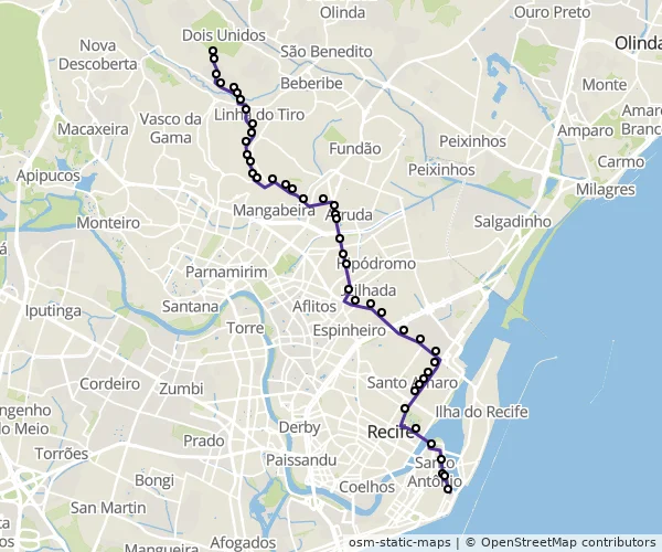 Mapa do itinerário da linha