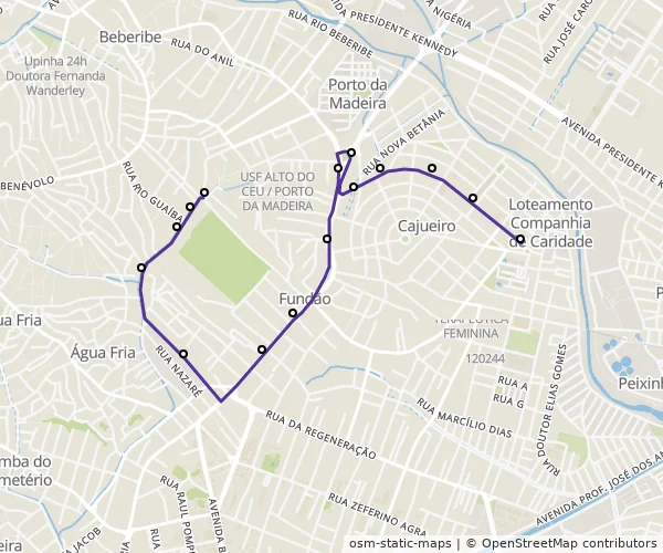 Mapa do itinerário da linha