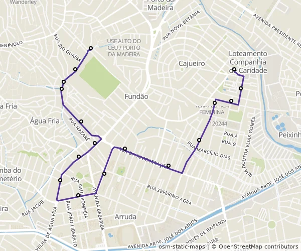 Mapa do itinerário da linha