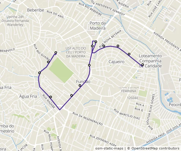 Mapa do itinerário da linha