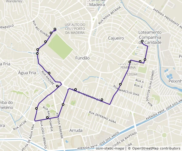 Mapa do itinerário da linha