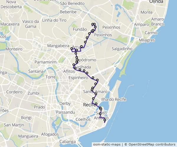 Mapa do itinerário da linha