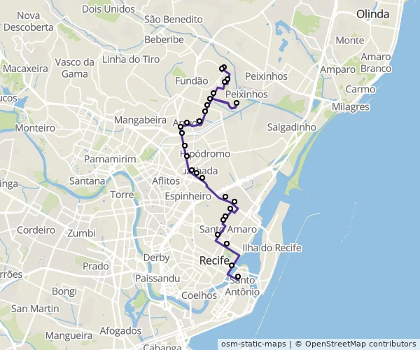 Mapa do itinerário da linha