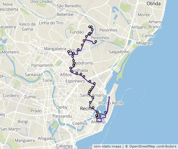 Mapa do itinerário da linha