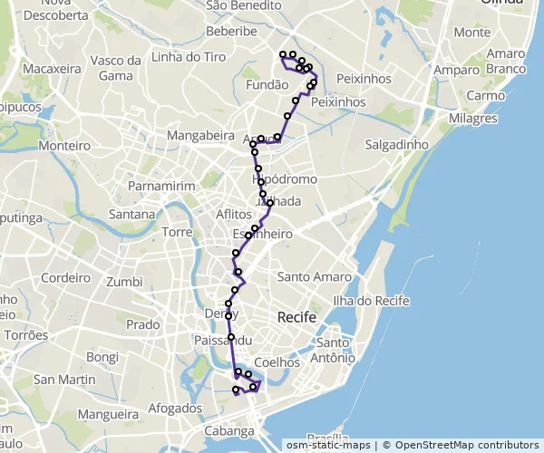 Mapa do itinerário da linha