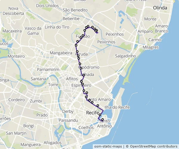 Mapa do itinerário da linha