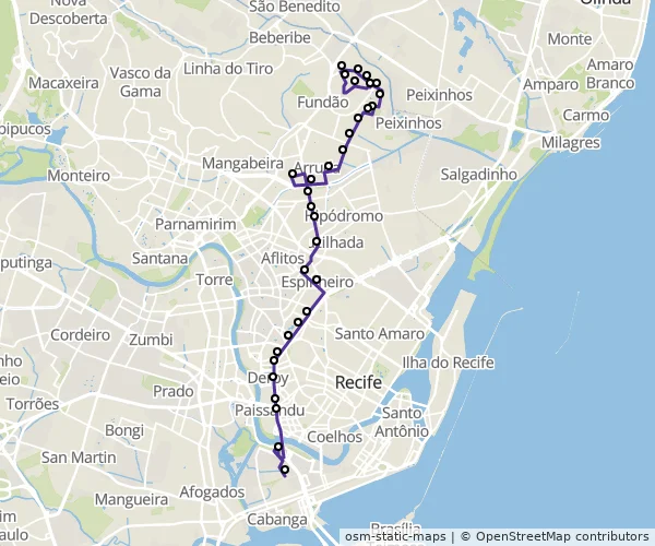 Mapa do itinerário da linha