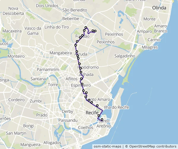 Mapa do itinerário da linha