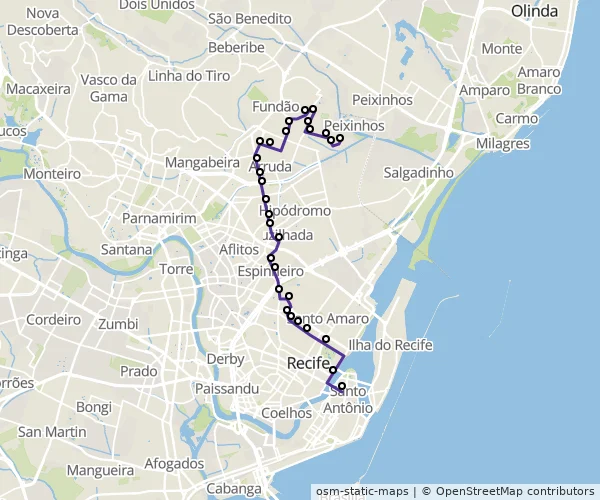 Mapa do itinerário da linha