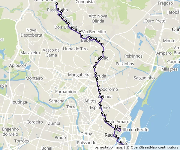 Mapa do itinerário da linha
