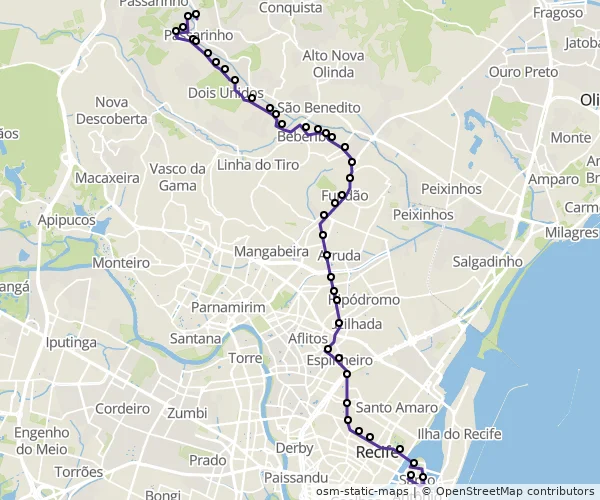 Mapa do itinerário da linha