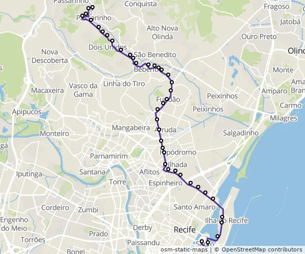 Mapa do itinerário da linha