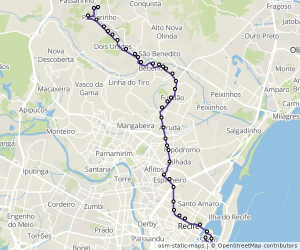 Mapa do itinerário da linha
