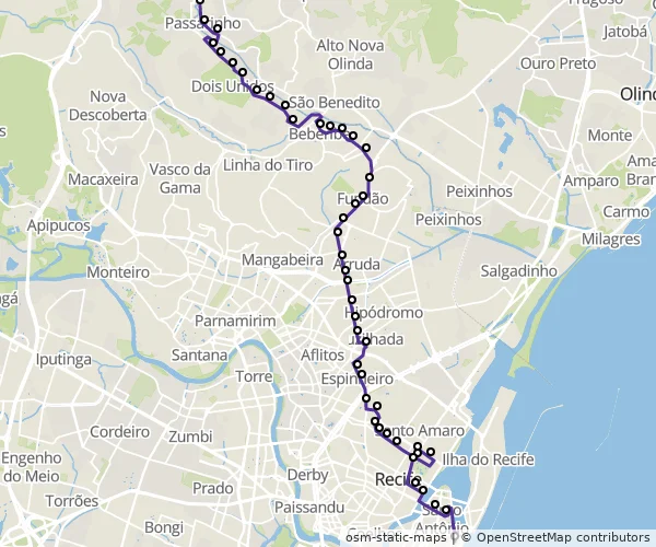Mapa do itinerário da linha