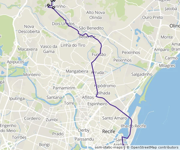 Mapa do itinerário da linha