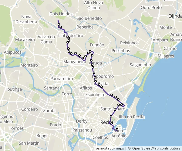 Mapa do itinerário da linha