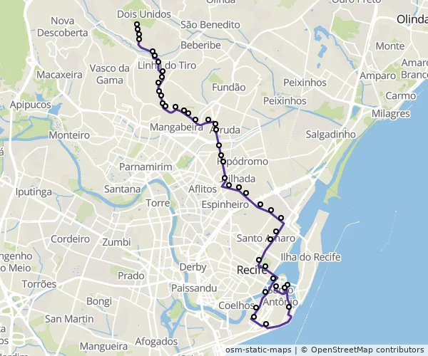 Mapa do itinerário da linha
